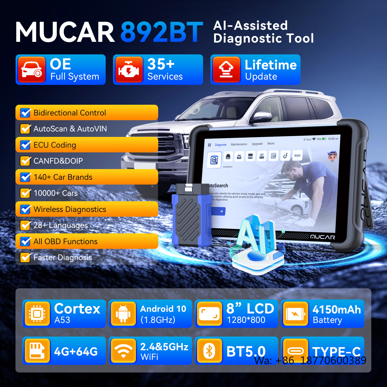 MUCAR 892BT AI Intelligent Dia - огляд і ціна Obd2 Scanner